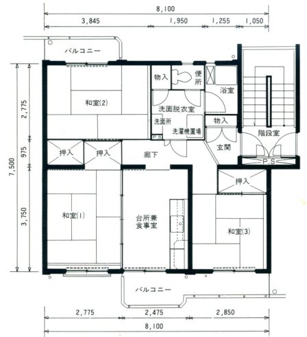 住宅間取り図　3DK-PC